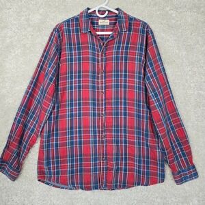 Marine Layer Plaid Flannel Shirt Mens XL Red Blue Cotton Twill Casual